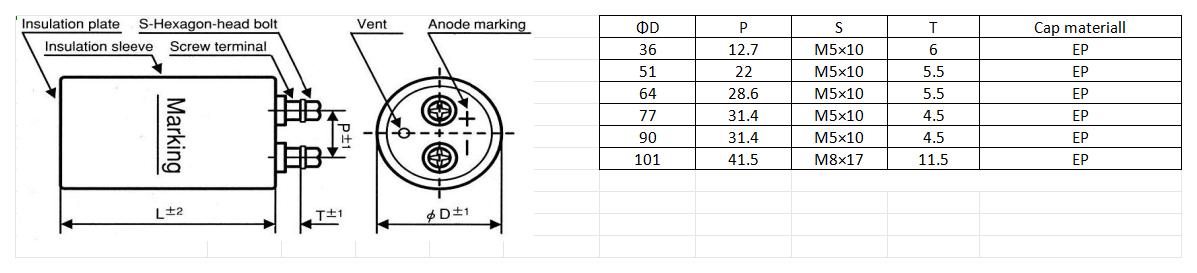 LPE 400v 4700uf 85℃ 12000 hours screw capacitor